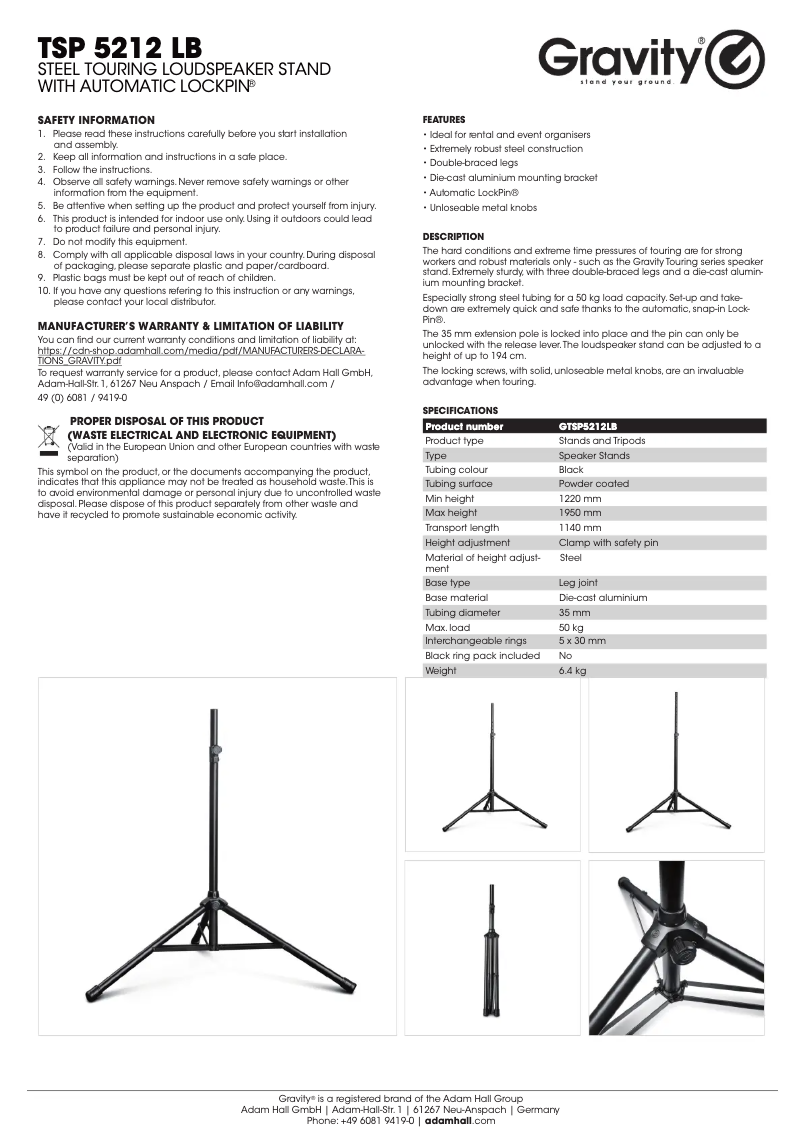 Page n°1 - Manuel utilisateur Gravity TSP 5212 LB