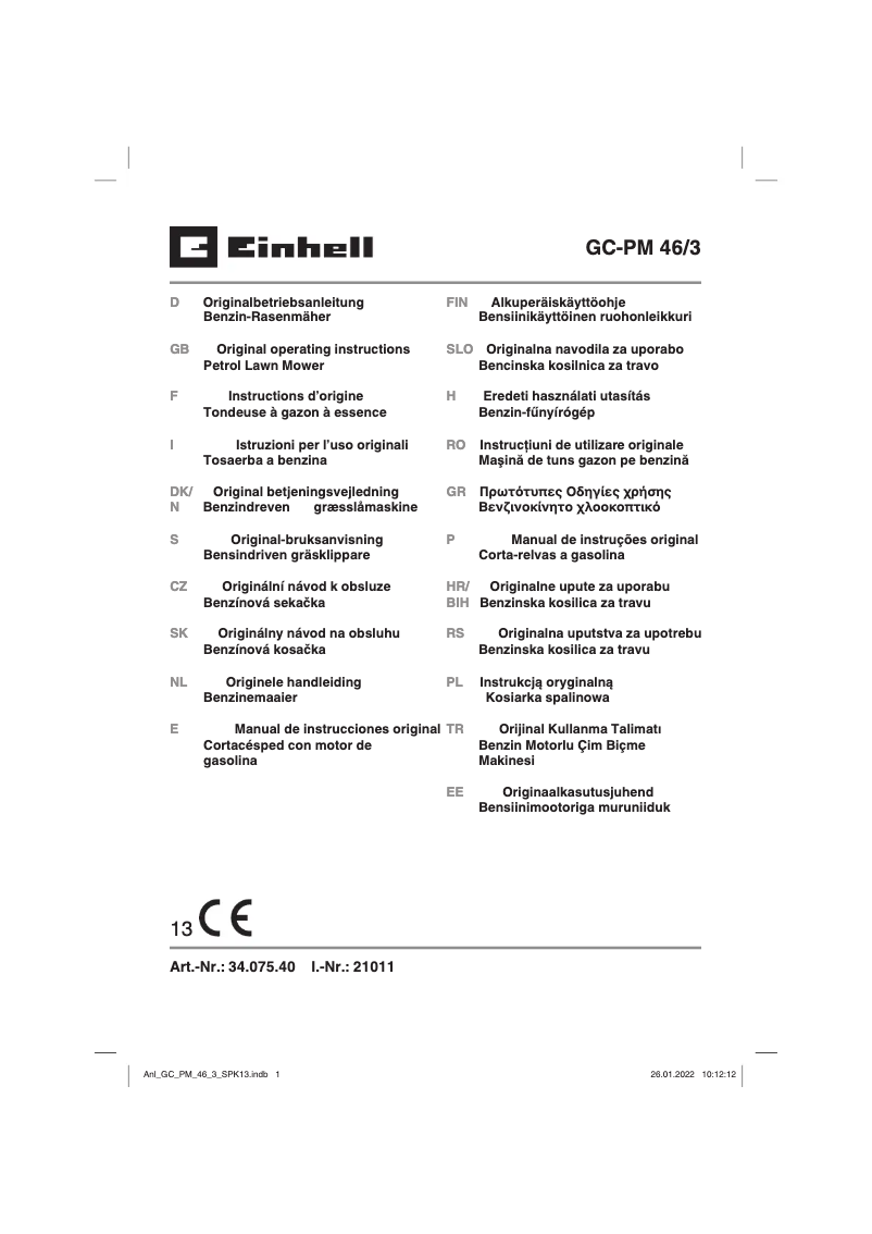 Page 1 de la notice Manuel utilisateur Einhell GC-PM 46/3