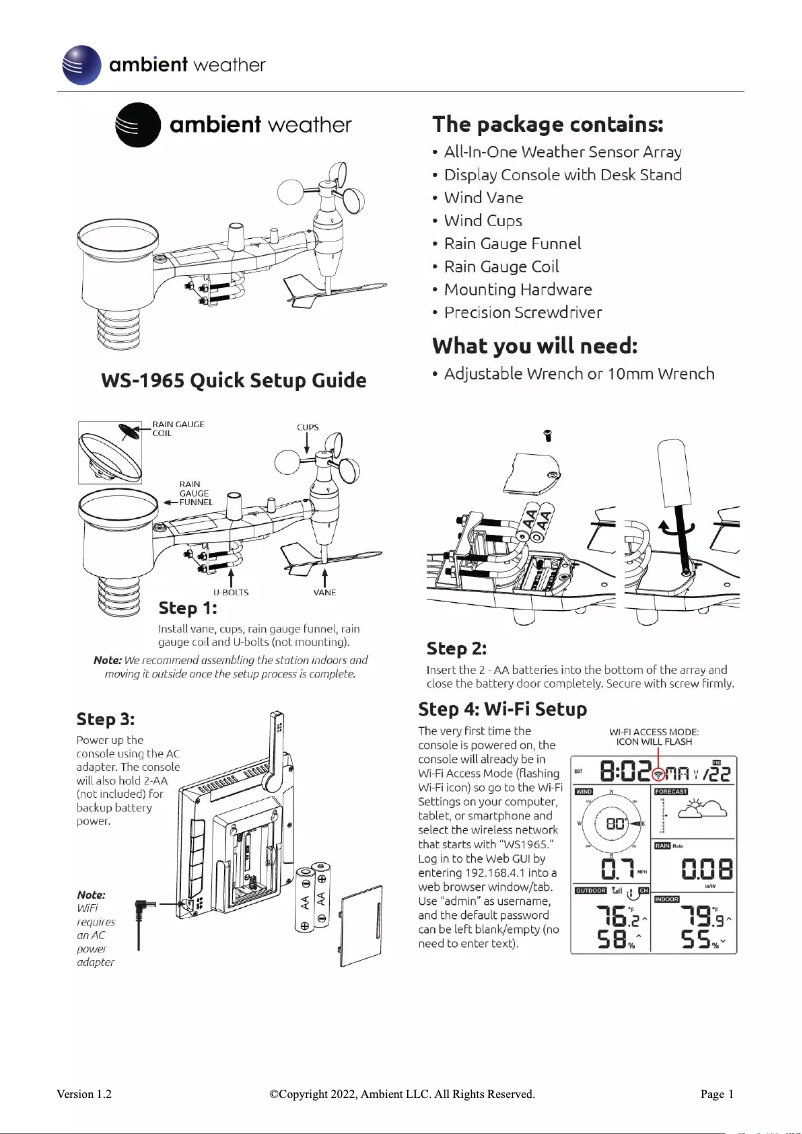 Page n°1 - Manuel utilisateur Ambient Weather WS-1965