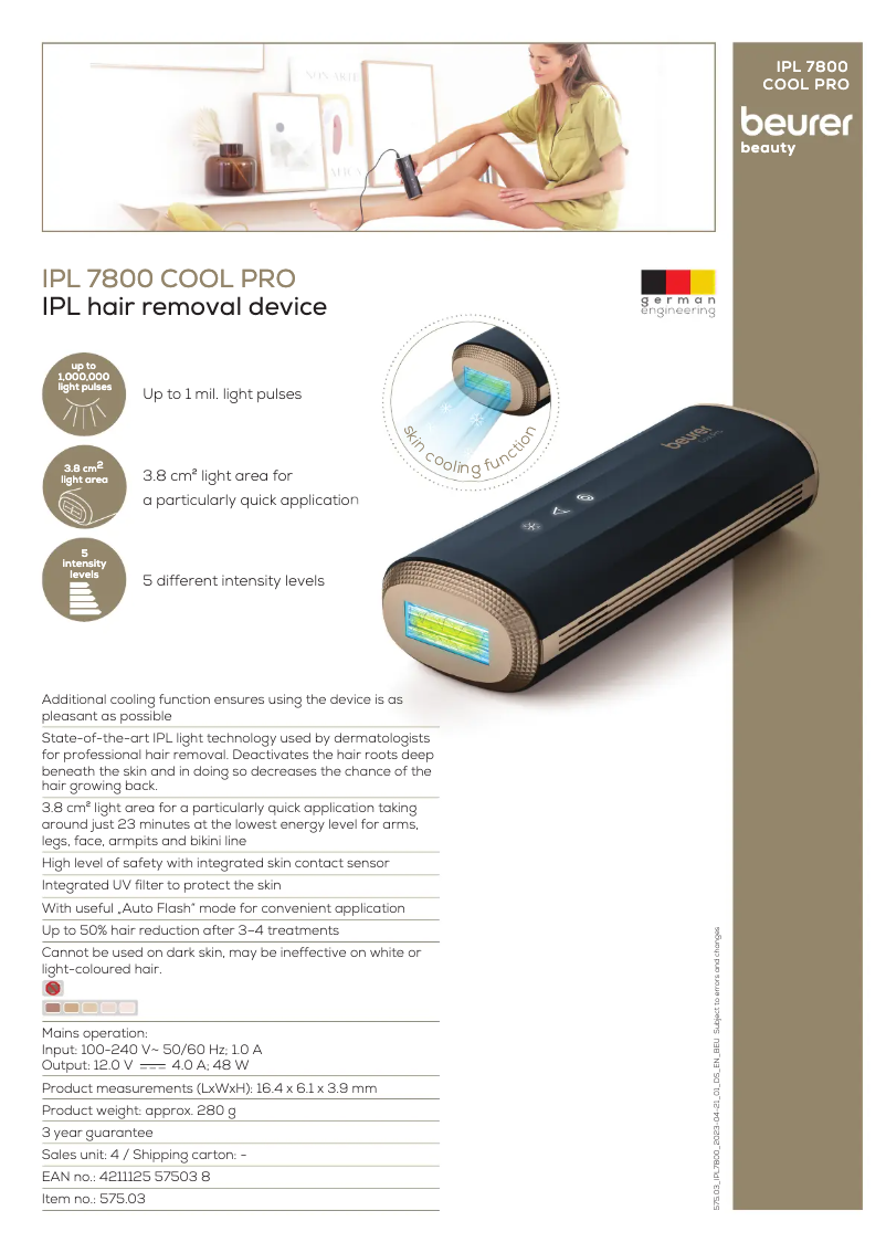 Page n°1 - Fiche technique Beurer IPL 7800 Cool Pro