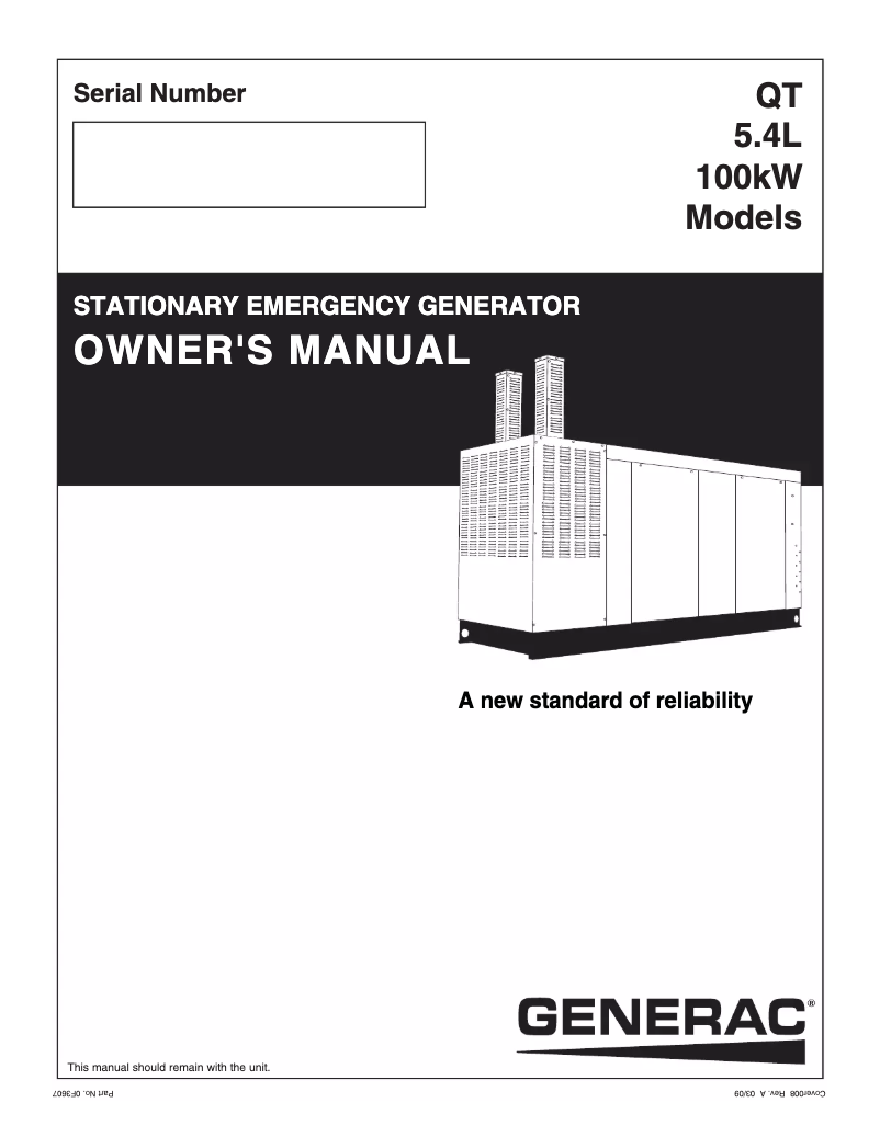 Page n°1 - Manuel utilisateur Generac QT10054ANSN