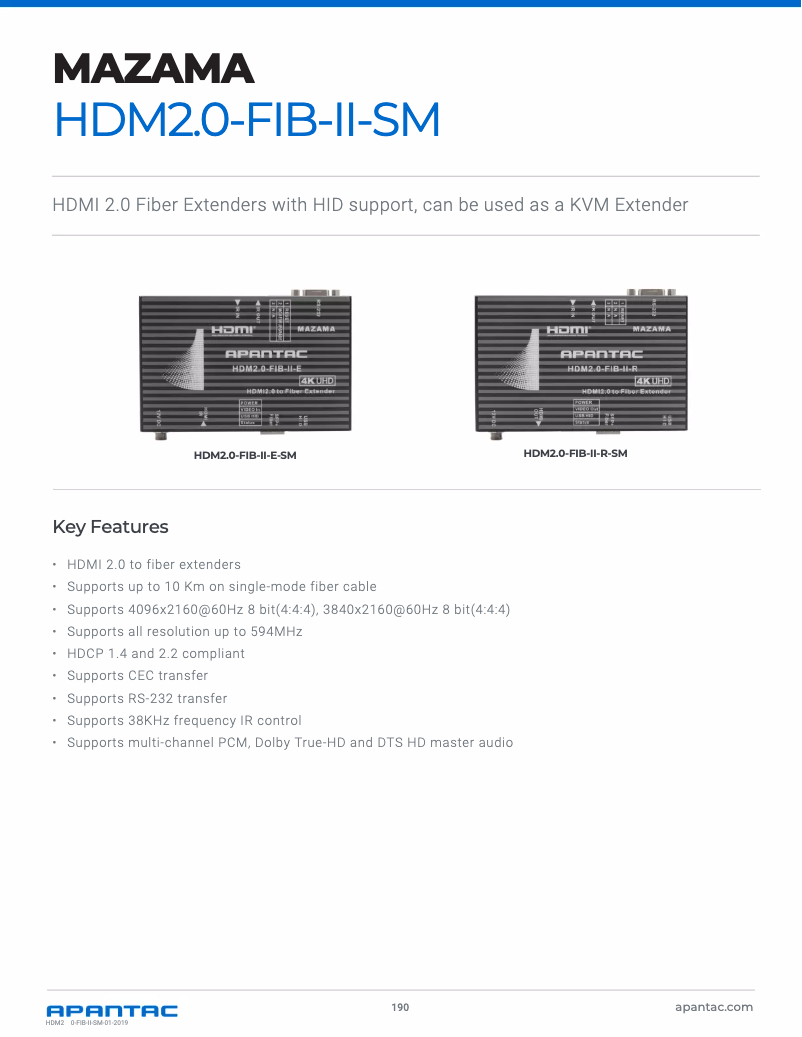 Image de la première page du manuel de l'appareil HDM2.0-FIB-II-SM