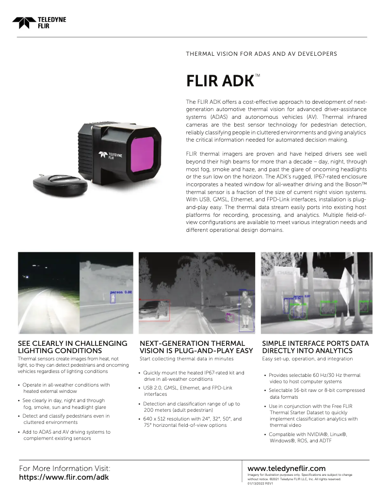 Page 1 de la notice Fiche technique FLIR ADK
