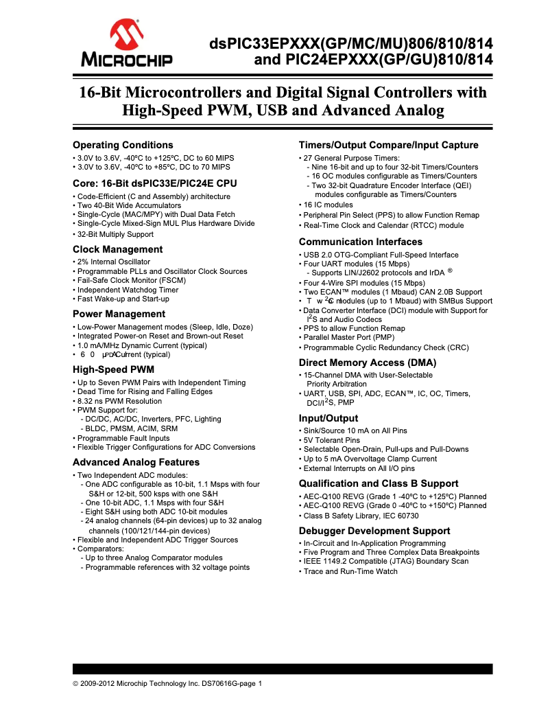 Page 1 de la notice Manuel utilisateur Microchip dsPIC33EP512MU810