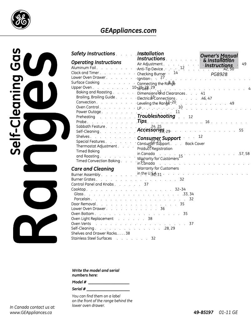 Page 1 de la notice Guide d'installation GE Profile PGB928SEMSS