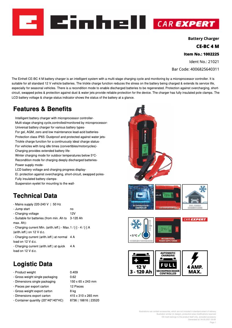 Page n°1 - Fiche technique Einhell CE-BC 4 M
