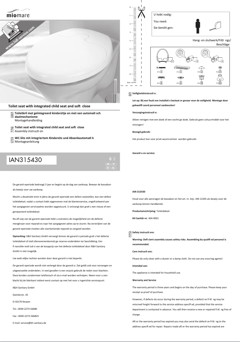 Page n°1 - Manuel utilisateur Miomare IAN 315430