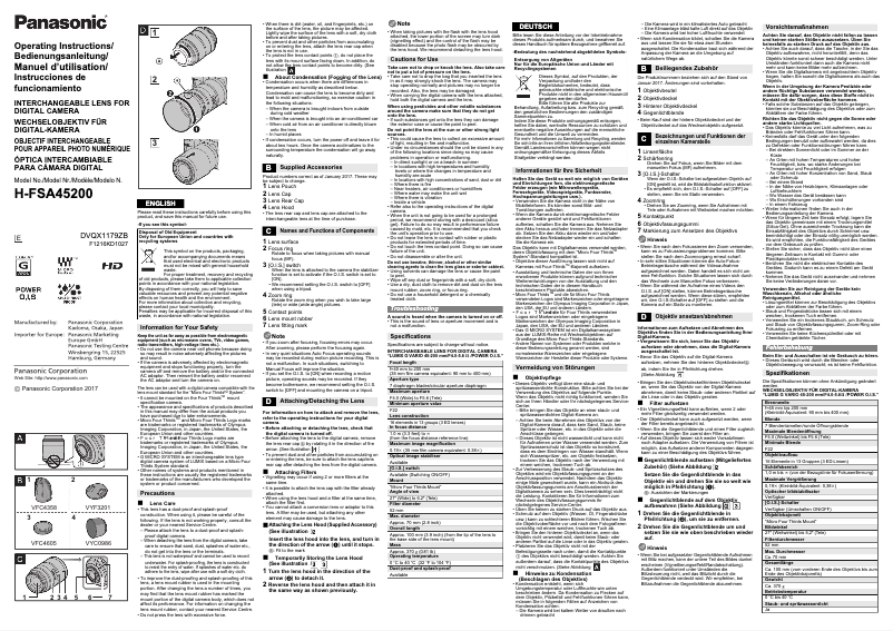 Page 1 de la notice Manuel utilisateur Panasonic Lumix H-FSA45200