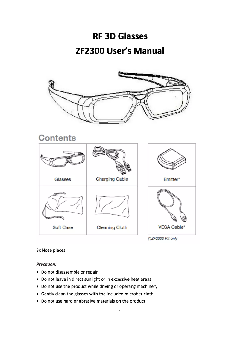 Page n°1 - Manuel utilisateur Optoma ZF2300