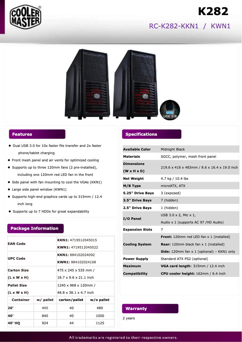 Page n°1 - Fiche technique Cooler Master K282