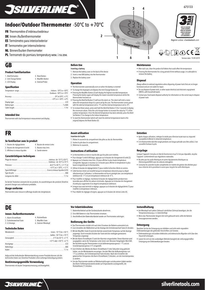 Page n°1 - Manuel utilisateur Silverline 675133
