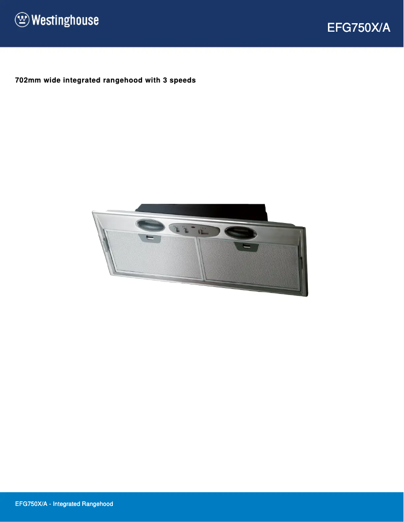 Page 1 de la notice Fiche technique Westinghouse EFG750X/A