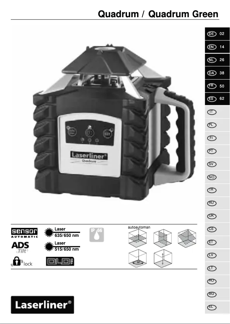 Page 1 de la notice Manuel utilisateur Laserliner Quadrum Green 410S