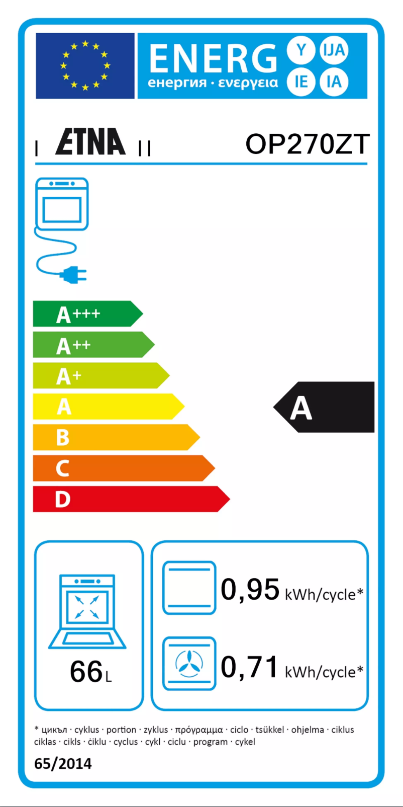 Page n°1 - Label énergétique Etna OP270ZT
