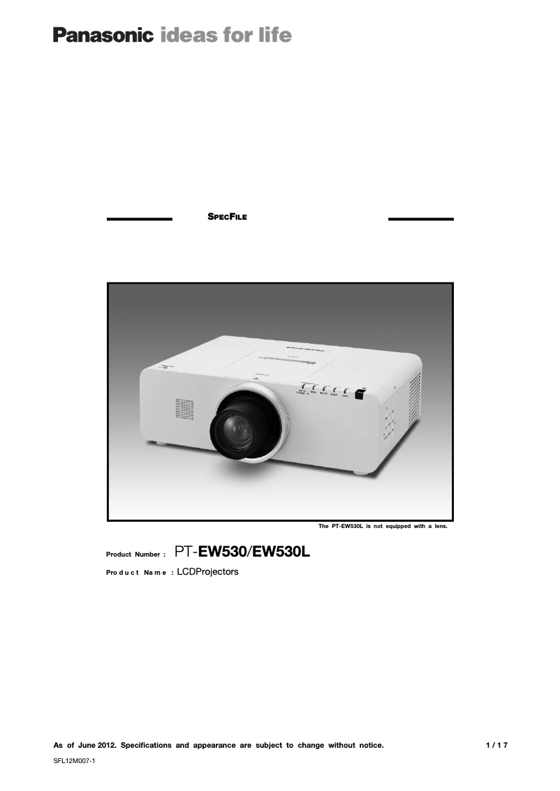 Page n°1 - Manuel utilisateur Panasonic PT-EW530EL