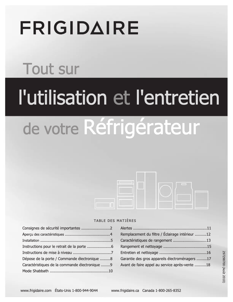 Page 1 de la notice Manuel utilisateur Frigidaire FPRH19D7LF