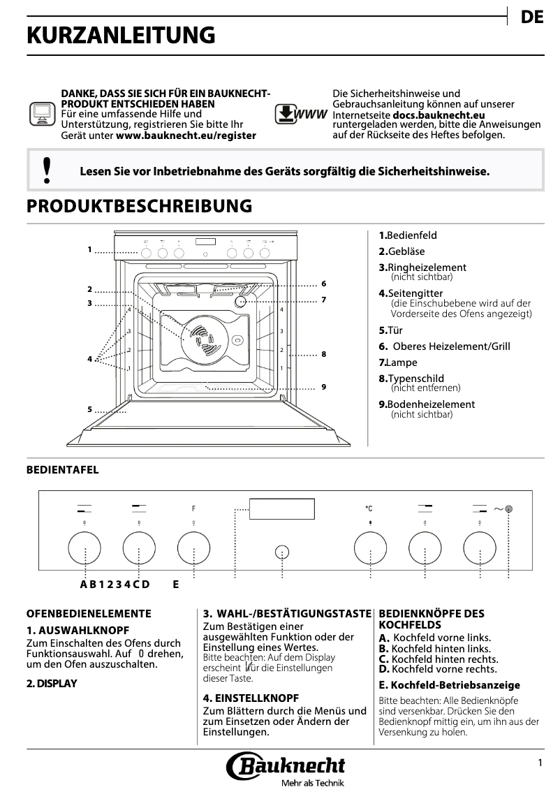 Page 1 of the manual User Manual Bauknecht HIR4 EI8VS3 PT R