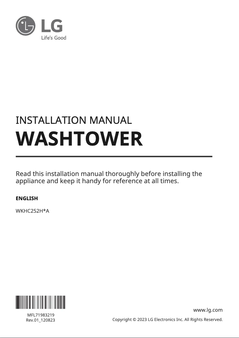 Page 1 de la notice Guide d'installation LG WKHC252HBA
