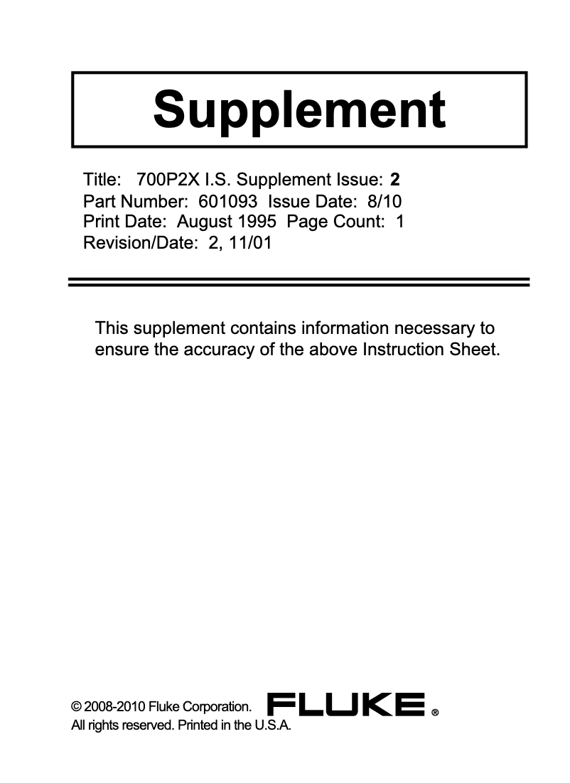 Page 1 de la notice Mode d'emploi Fluke 700P22