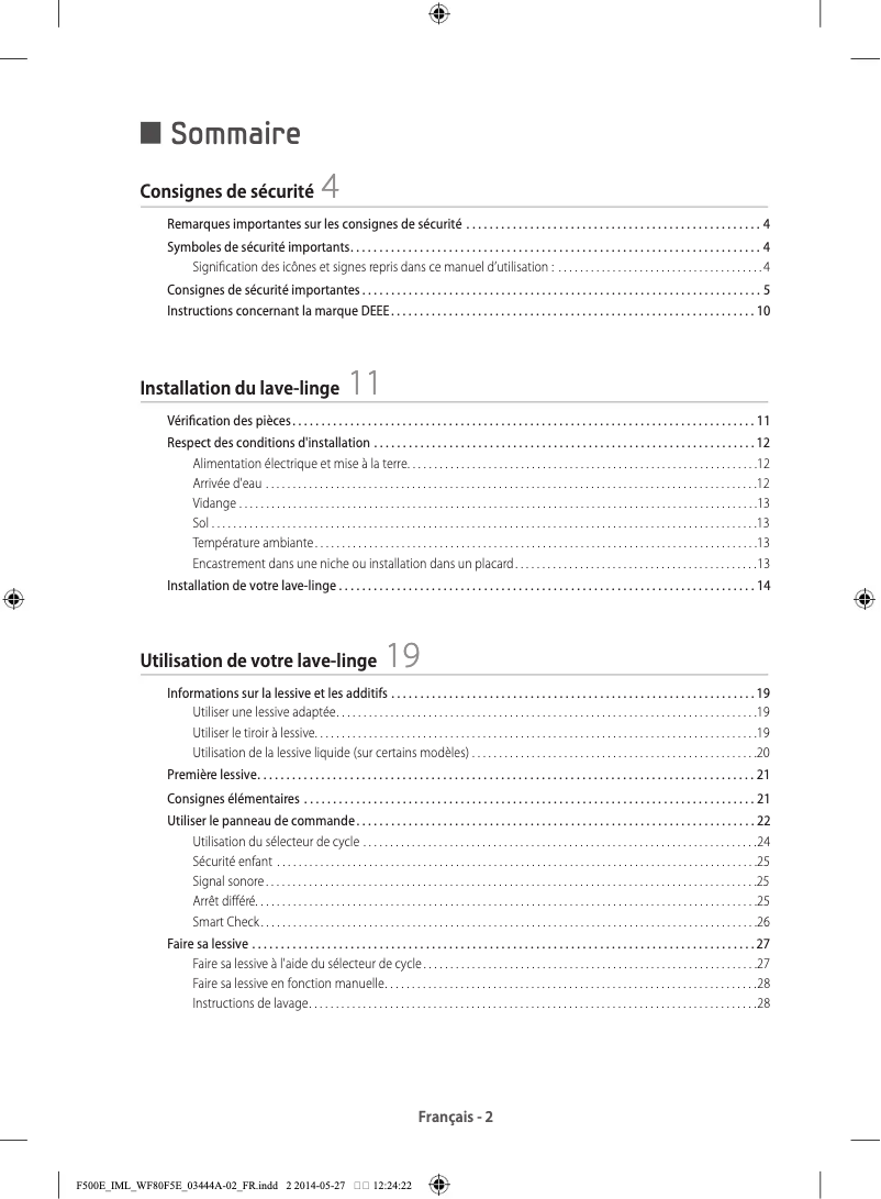 Image de la première page du manuel de l'appareil WF80F5EDW4W