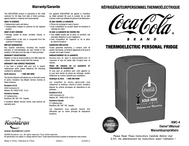 Page n°1 - Manuel utilisateur Koolatron KWC-25