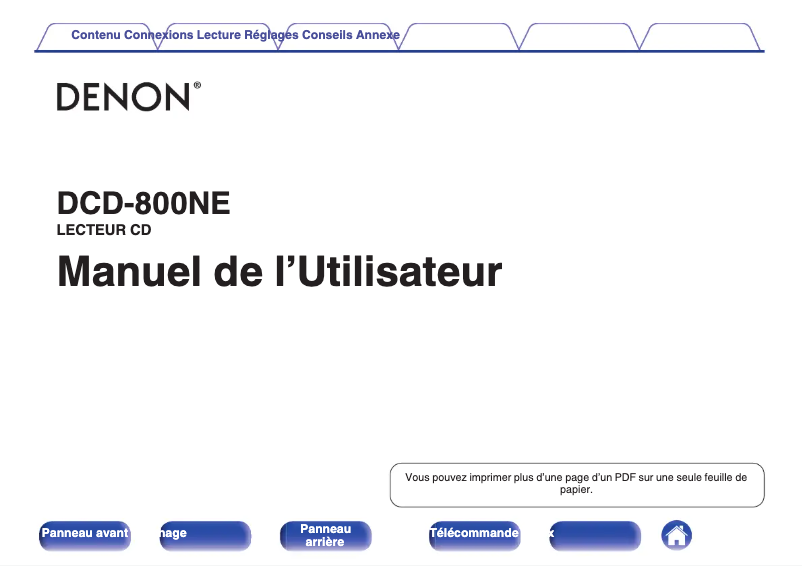 Page 1 de la notice Manuel utilisateur Denon DCD-800NE