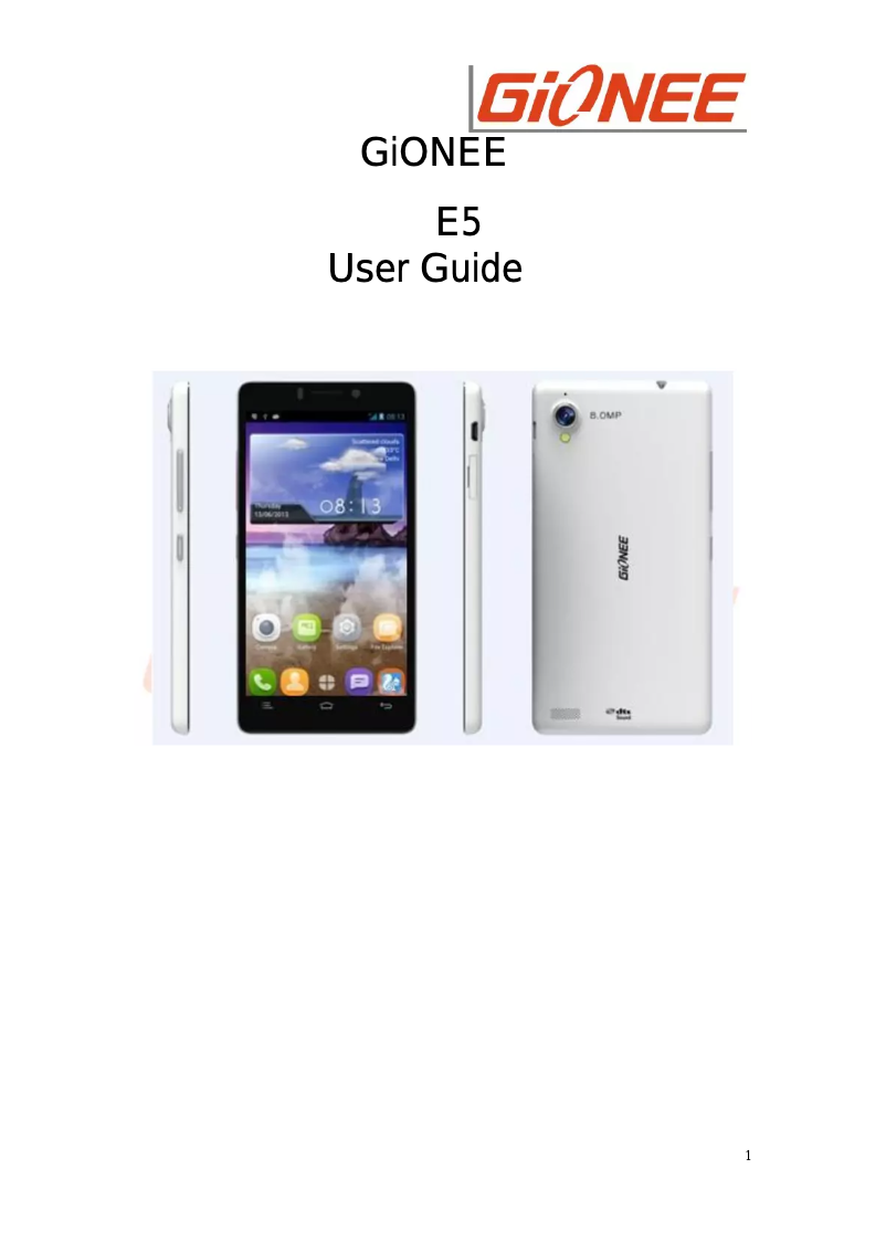 Page n°1 - Manuel utilisateur Gionee Elife E5