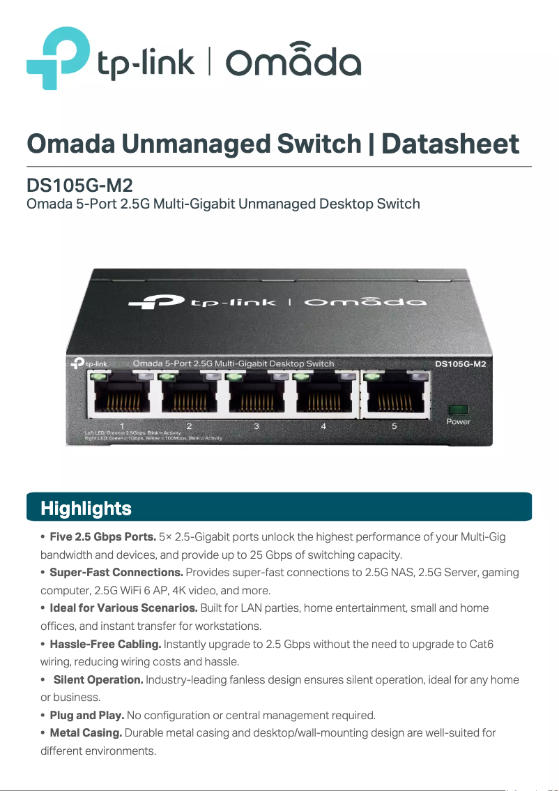 Página 1 del manual Ficha técnica TP-Link Omada DS105G-M2
