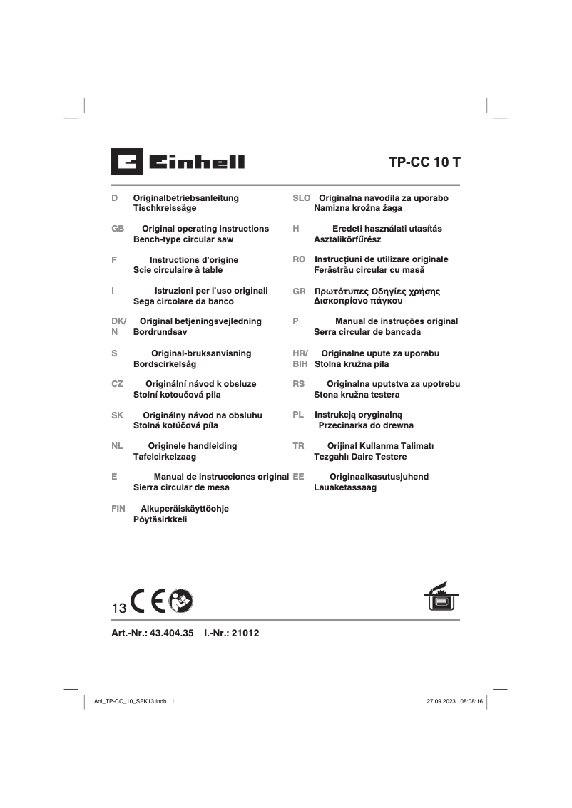 Page 1 de la notice Manuel utilisateur Einhell TP-CC 10 T