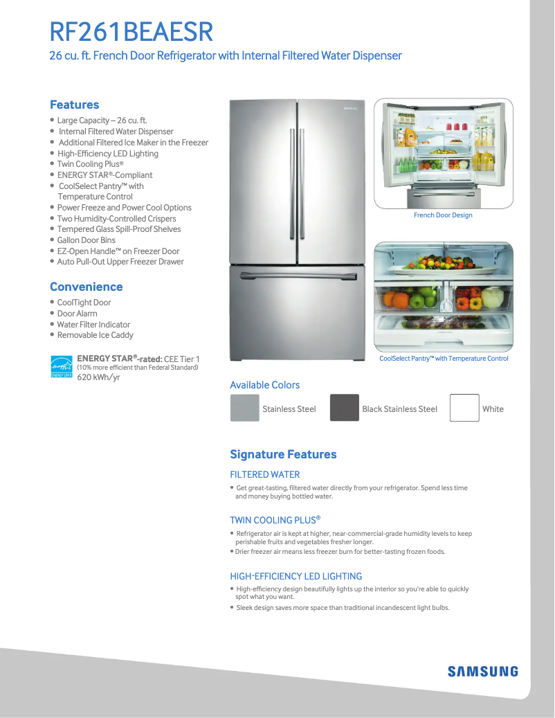 Page 1 de la notice Fiche technique Samsung RF261BEAE