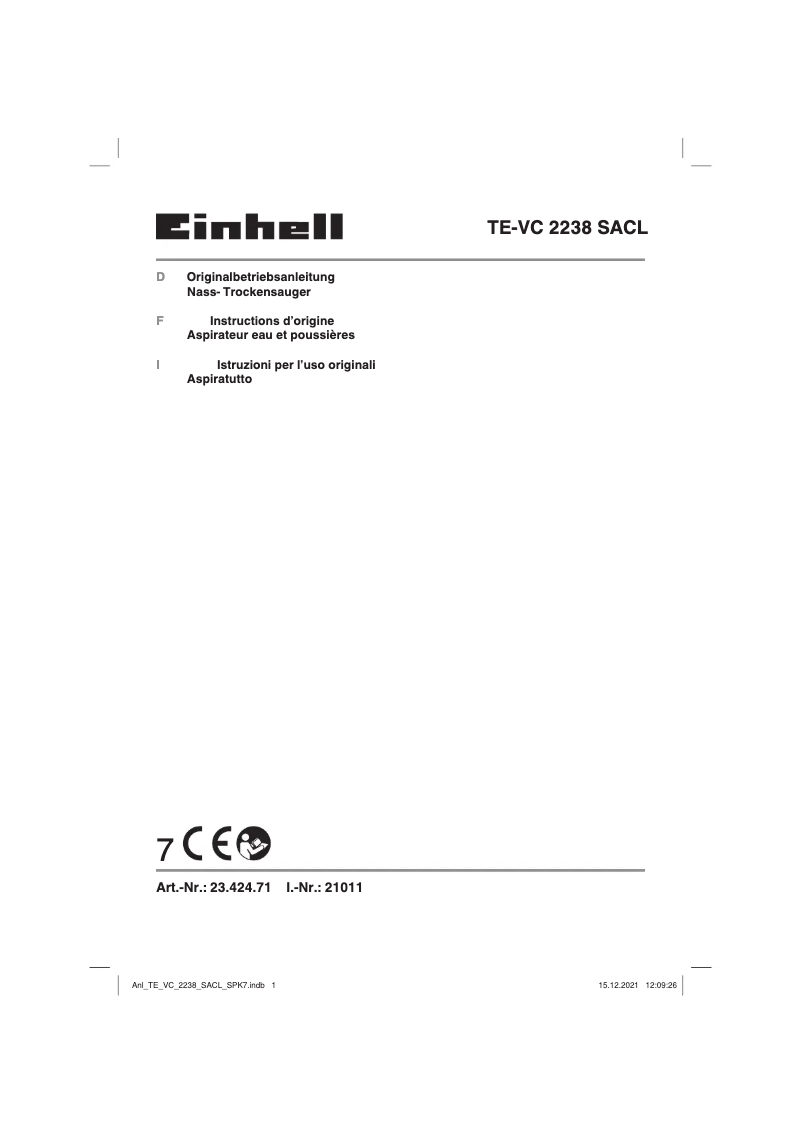 Image de la première page du manuel de l'appareil TE-VC 2238 SACL