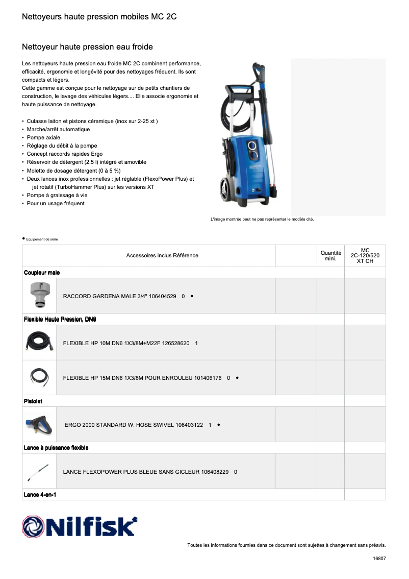 Page n°1 - Fiche technique Nilfisk MC 2