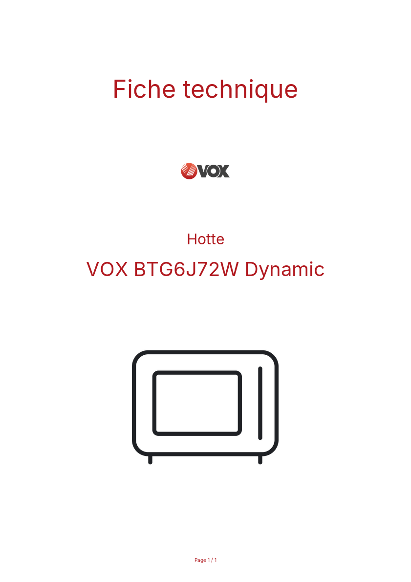 Page n°1 - Fiche technique VOX BTG6J72W Dynamic