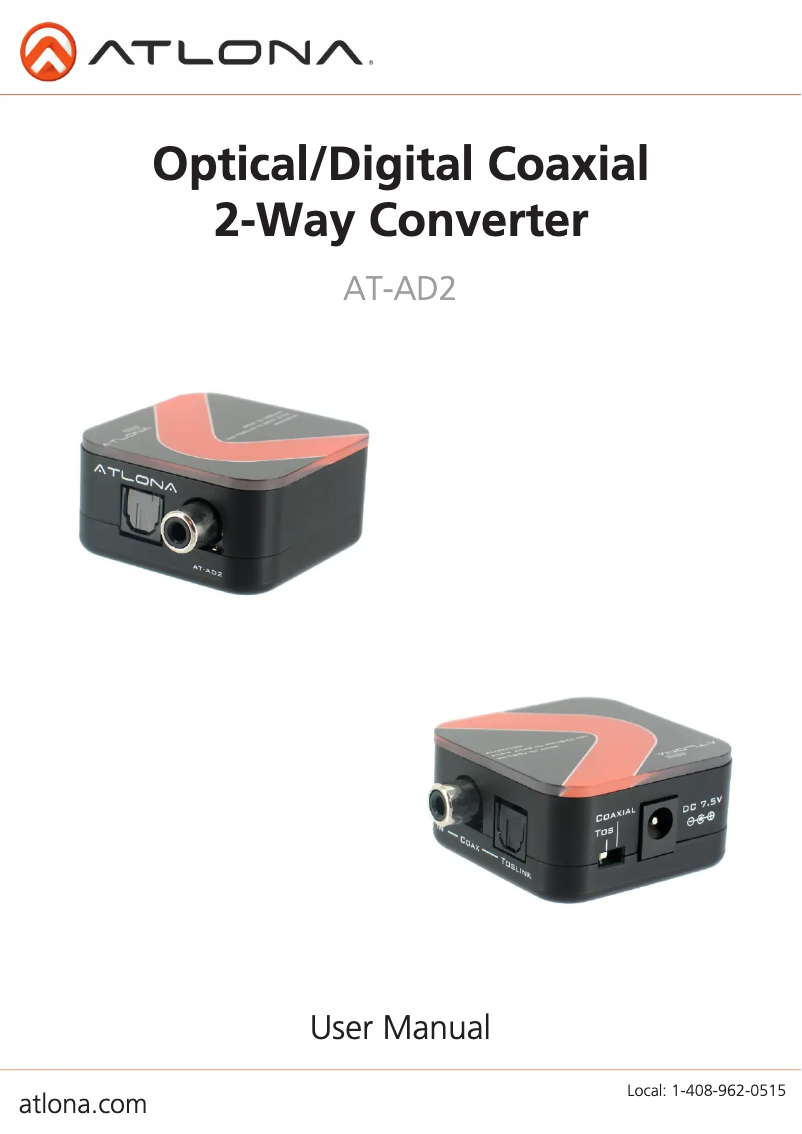 Page 1 de la notice Manuel utilisateur Atlona AT-AD2