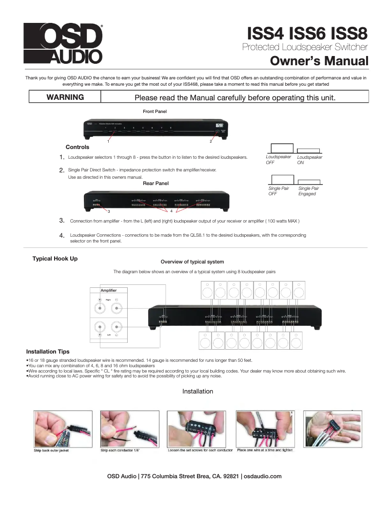 Page 1 de la notice Manuel utilisateur OSD Audio ISS6