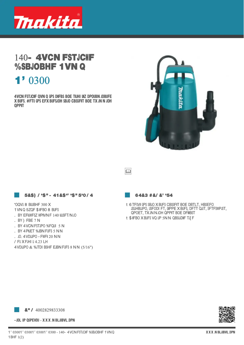 Page 1 de la notice Fiche technique Makita PF0300