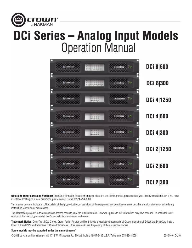 Page n°1 - Manuel utilisateur Crown DriveCore Install DCi 4|1250