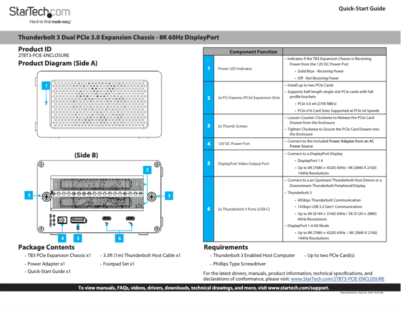 Page 1 de la notice Manuel utilisateur StarTech.com 2TBT3-PCIE-ENCLOSURE