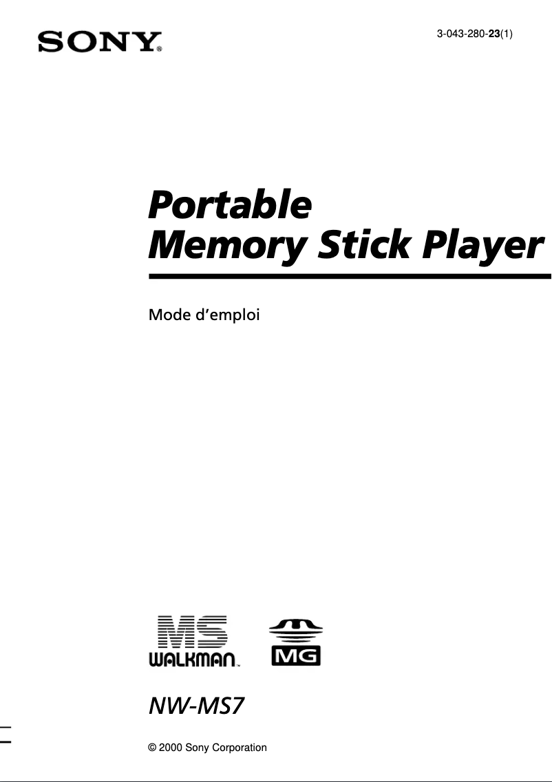 Page 1 de la notice Manuel utilisateur Sony Walkman NW-MS7