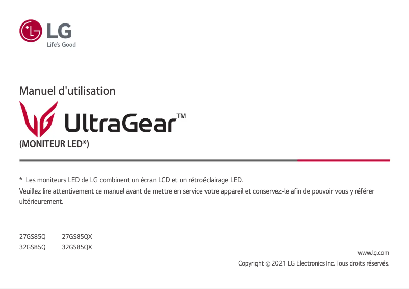 Page 1 de la notice Manuel utilisateur LG UltraGear 27GS85Q