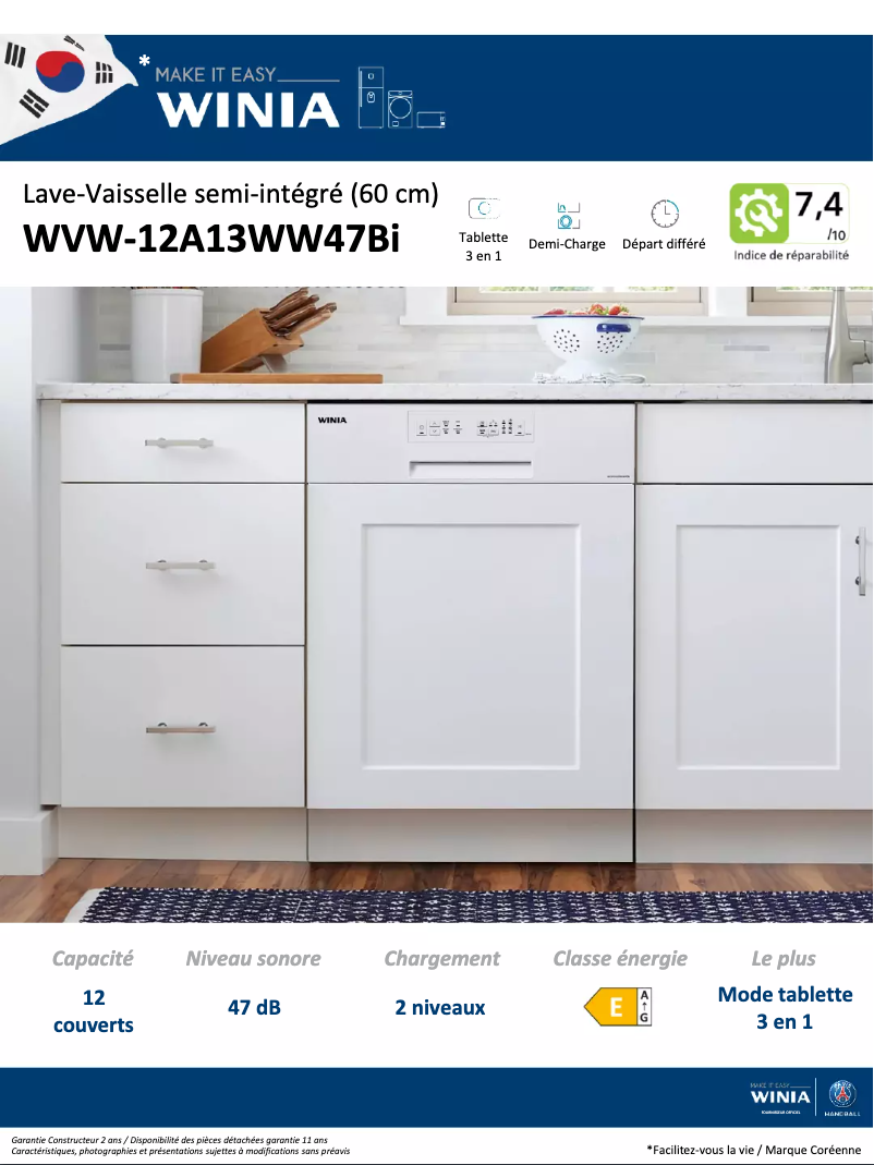 Page n°1 - Fiche technique Winia WVW-12A13WW47BI