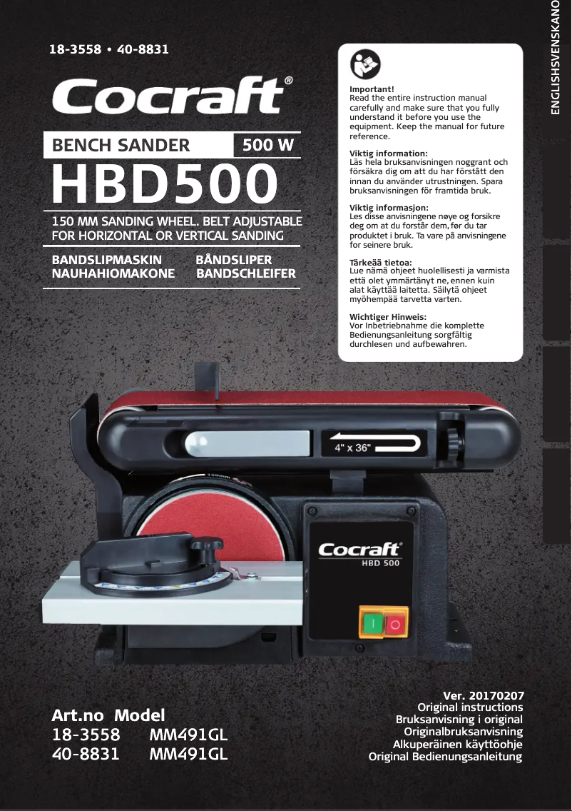 Page 1 de la notice Manuel utilisateur Cocraft HBD500