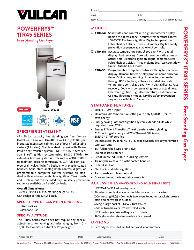Page n°1 - Fiche technique Vulcan TR45