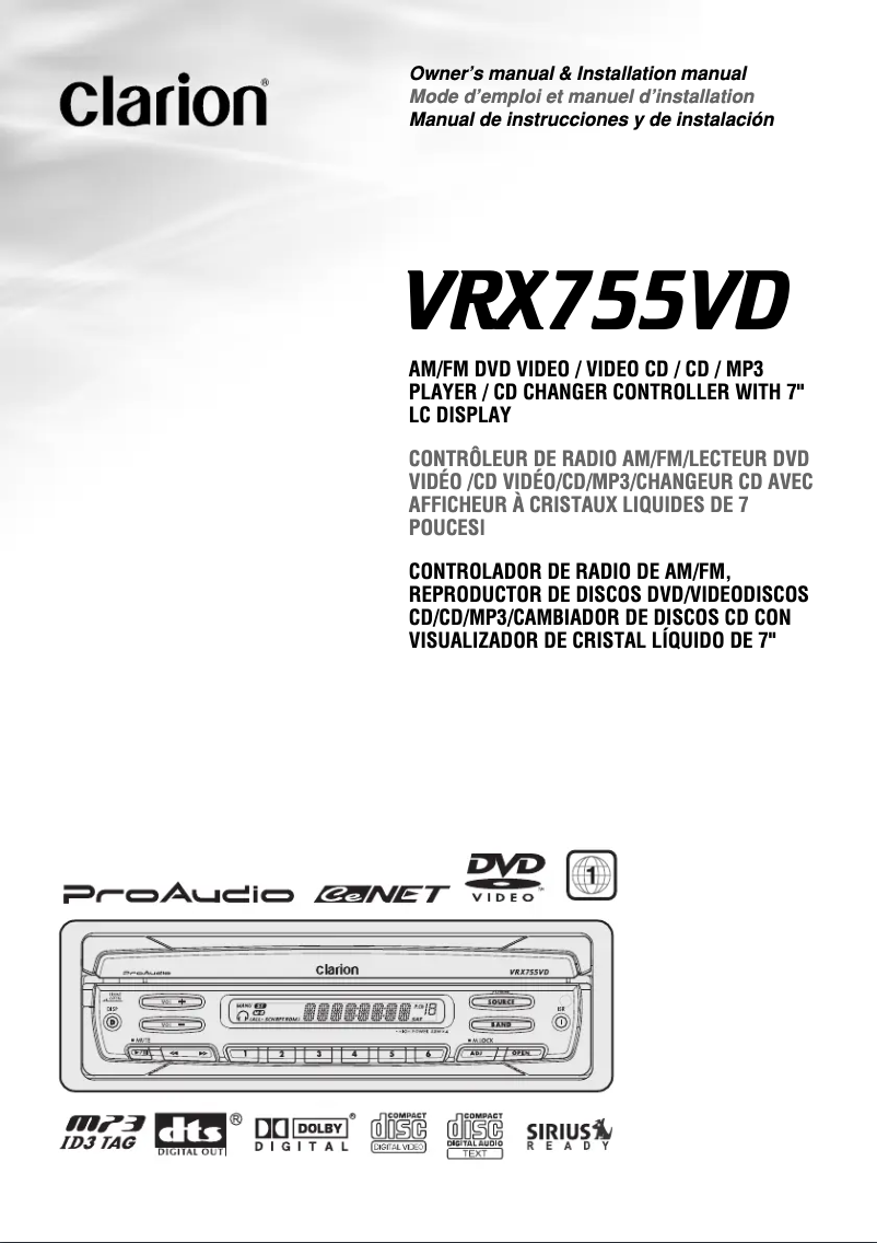 Página 1 del manual Manual de usuario Clarion VRX755VD