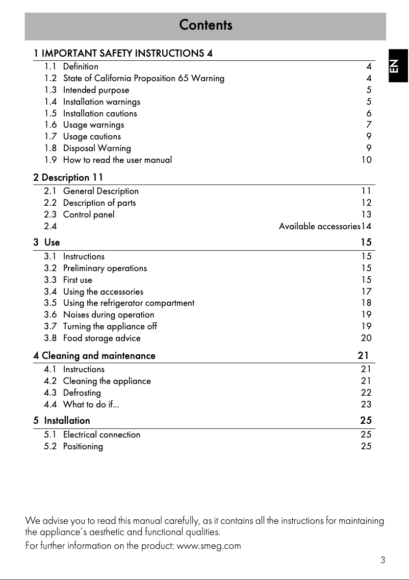 Page 1 de la notice Manuel utilisateur Smeg FAB10URPG3
