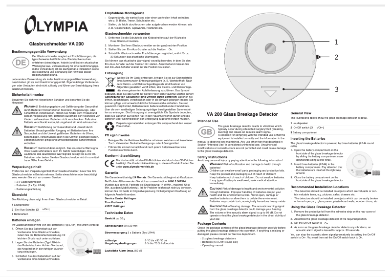 Página 1 del manual Manual de usuario Olympia VA 200
