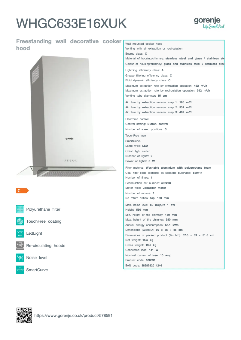 Page n°1 - Fiche technique Gorenje WHGC633E16XUK