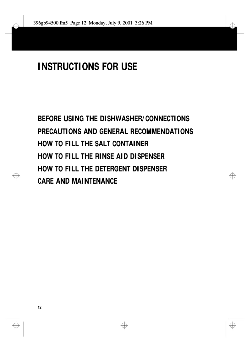 Page 1 de la notice Manuel utilisateur Whirlpool ADG 151