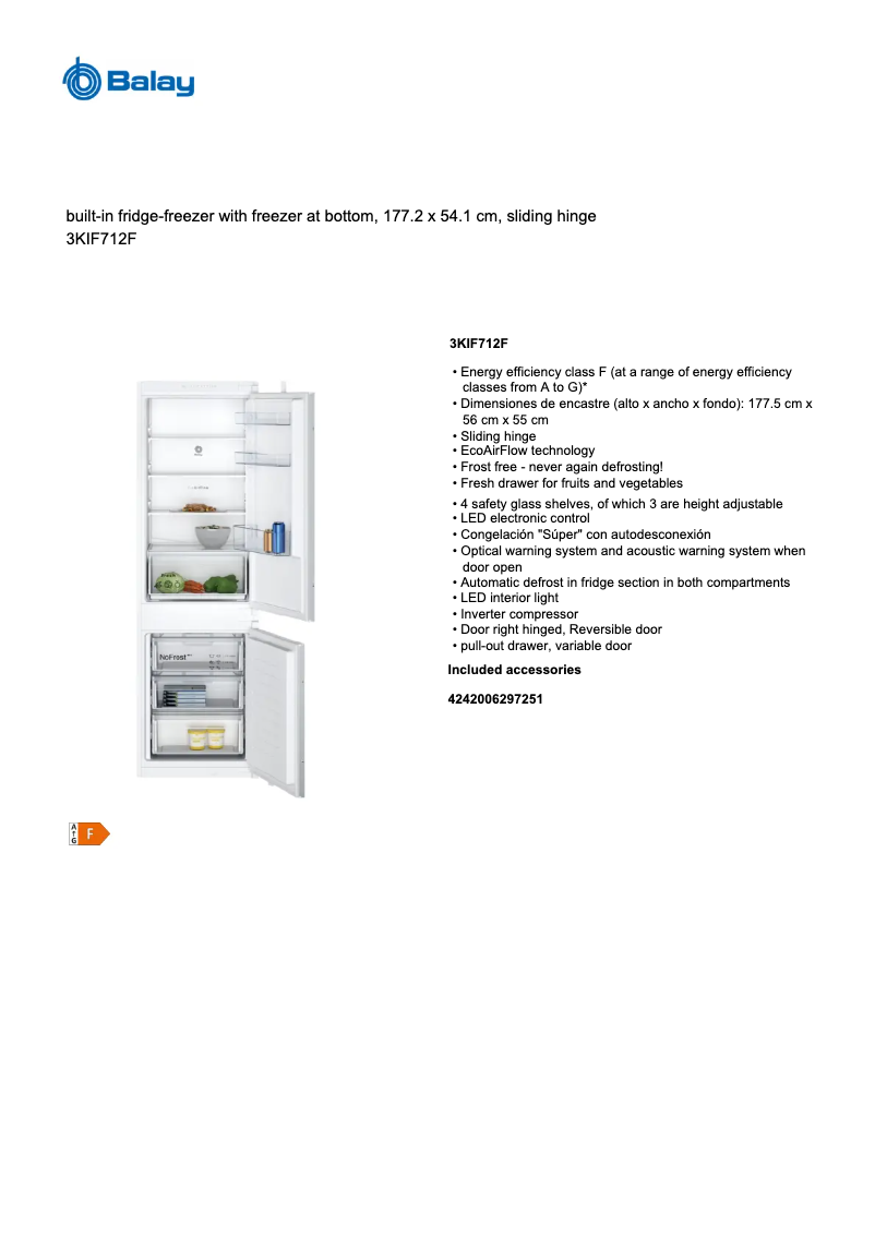 Page n°1 - Fiche technique Balay 3KIF712F