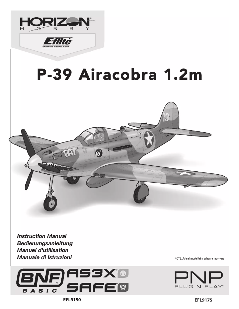 Page 1 de la notice Manuel utilisateur E-flite P-39 Airacobra 1.2m